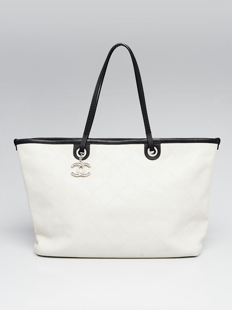 Chanel White/Black Quilted Caviar Leather Shopping Fever Large Tote Bag -  Yoogi's Closet