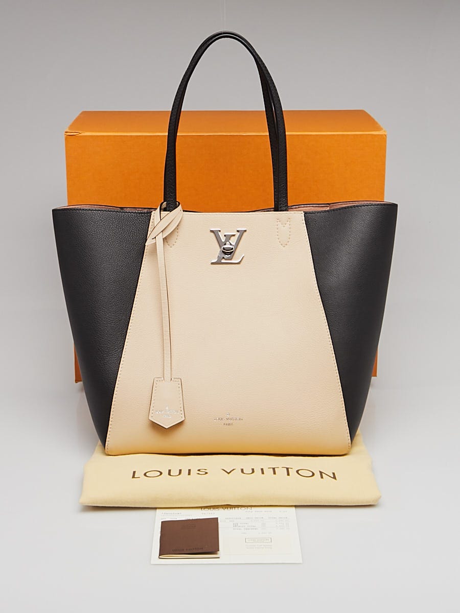Louis Vuitton Beige/Black Leather Lockme Cabas Tote Bag - Yoogi's