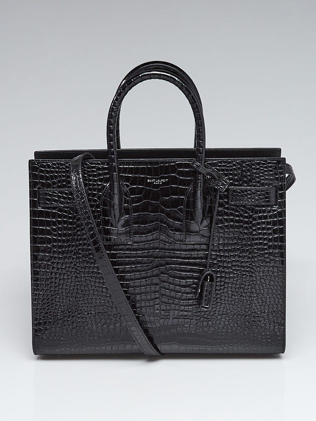 Yves Saint Laurent Black Croc Embossed Patent Leather Small Sac de Jour Bag