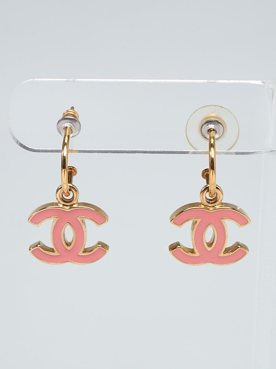 Chanel Pink Crystal Heart CC Earrings Gold Tone 23P – Coco
