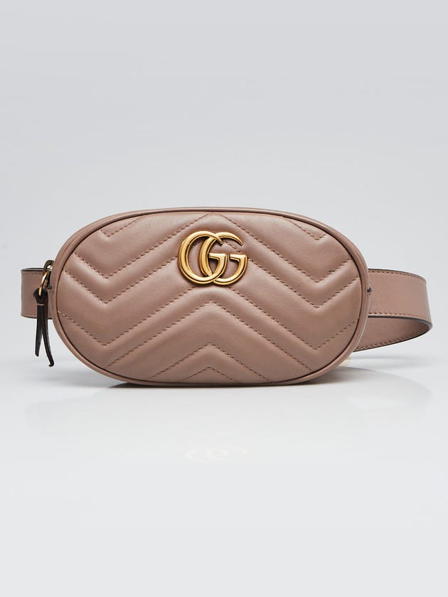 Gucci Taupe Quilted Leather GG Marmont Waist Belt Bag
