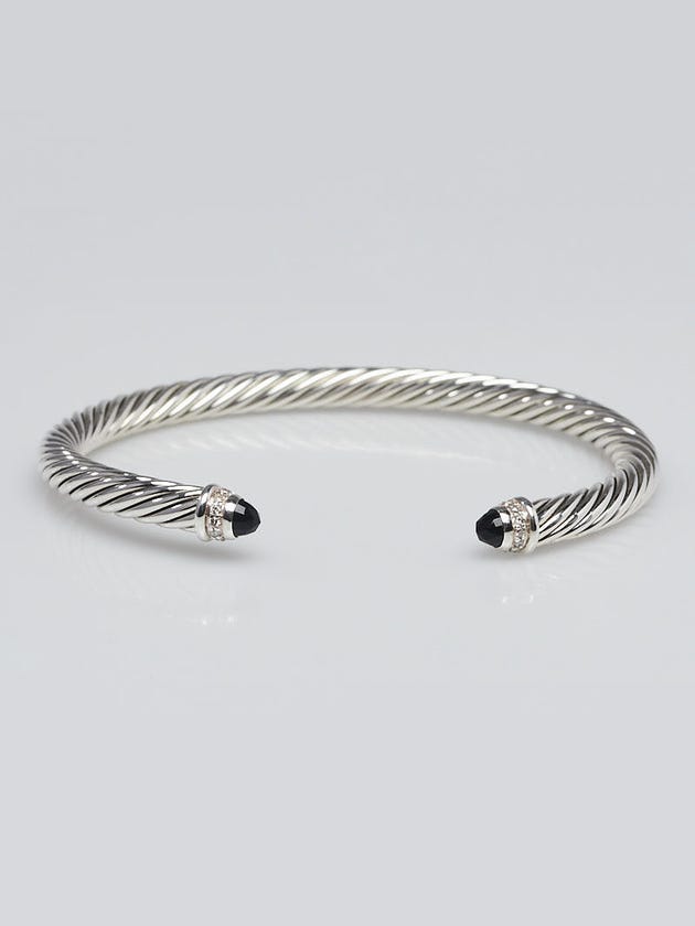 David Yurman 5mm Sterling Silver and Black Onyx with Diamonds Cable Classics Bracelet