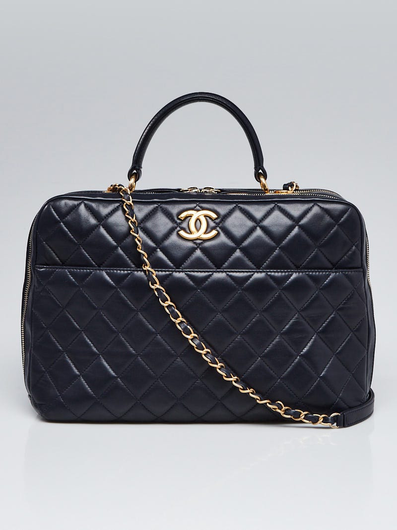 Chanel Navy Blue Quilted Lambskin Leather Large Trendy CC Bowling Bag -  Yoogi's Closet