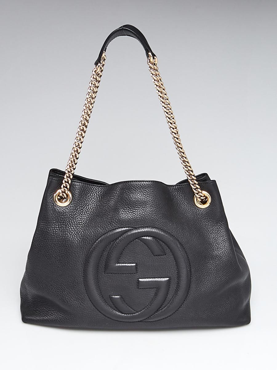 Gucci Black Pebbled Leather Soho Chain Hobo Shoulder Bag - Yoogi's Closet