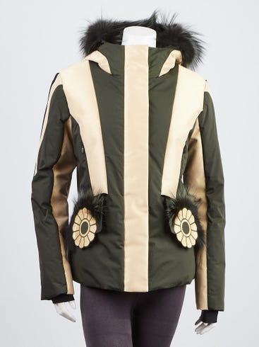 Fendi Green/Gold Polyester Blend Fur Trimmed Techjacket Size 10/44