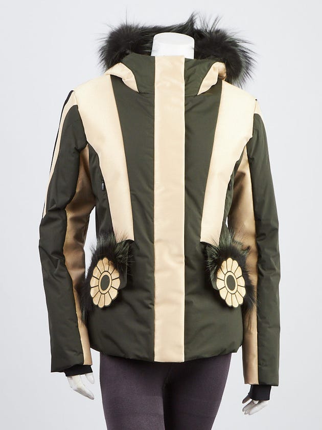 Fendi Green/Gold Polyester Blend Fur Trimmed Techjacket Size 10/44
