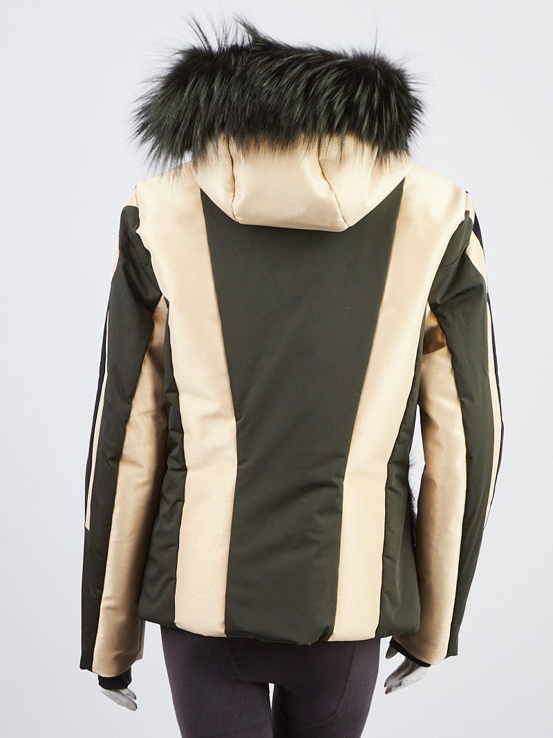 Fendi Green/Gold Polyester Blend Fur Trimmed Techjacket Size 10/44