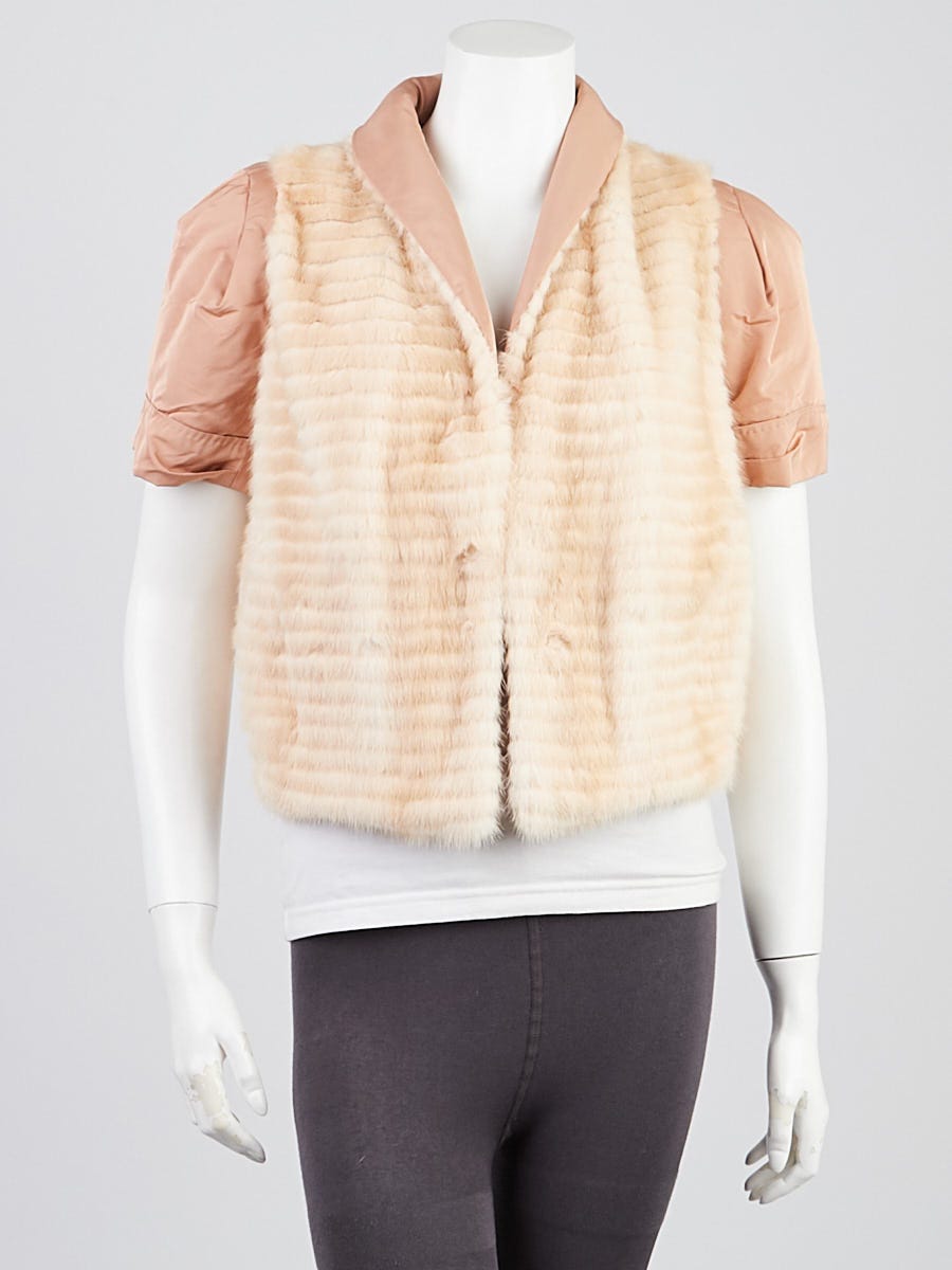 Louis Vuitton Pink/Beige Mink/Silk Short Sleeve Jacket Size 2/36
