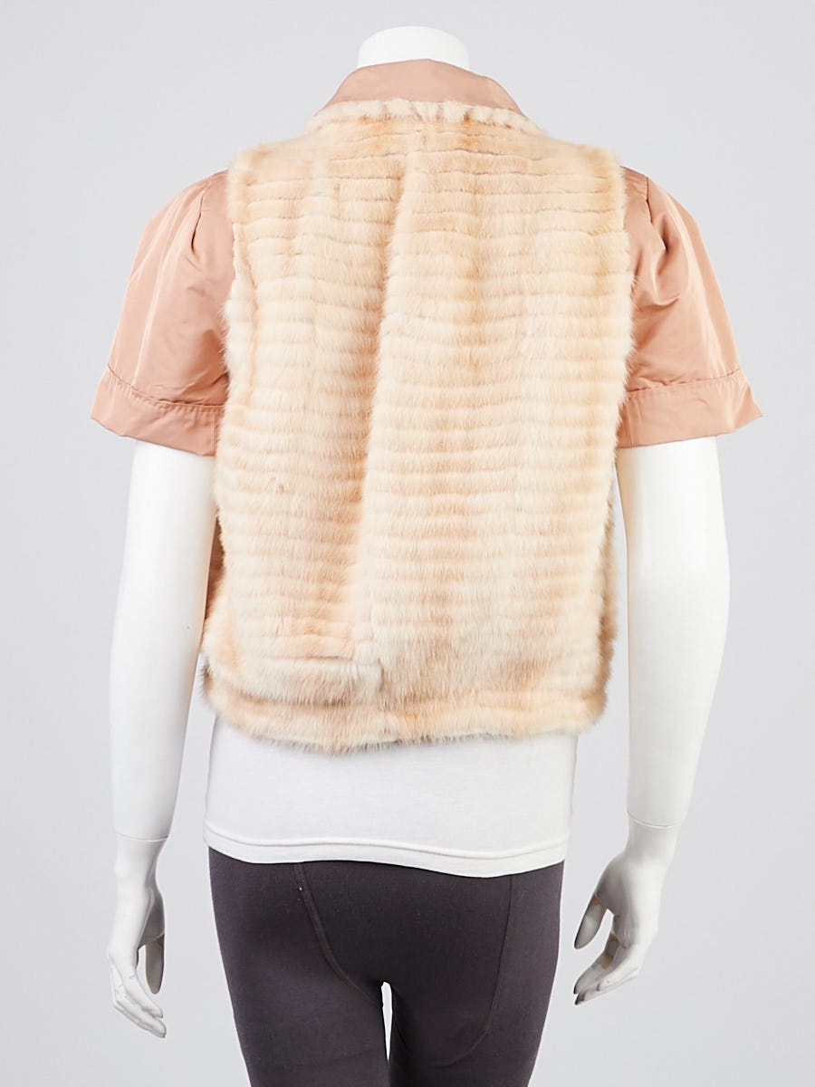Louis Vuitton Pink/Beige Mink/Silk Short Sleeve Jacket Size 2/36