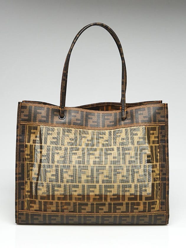 Fendi Tobacco Zucca Print Mesh Fabric/Coated Canvas Tote Bag 8BH183
