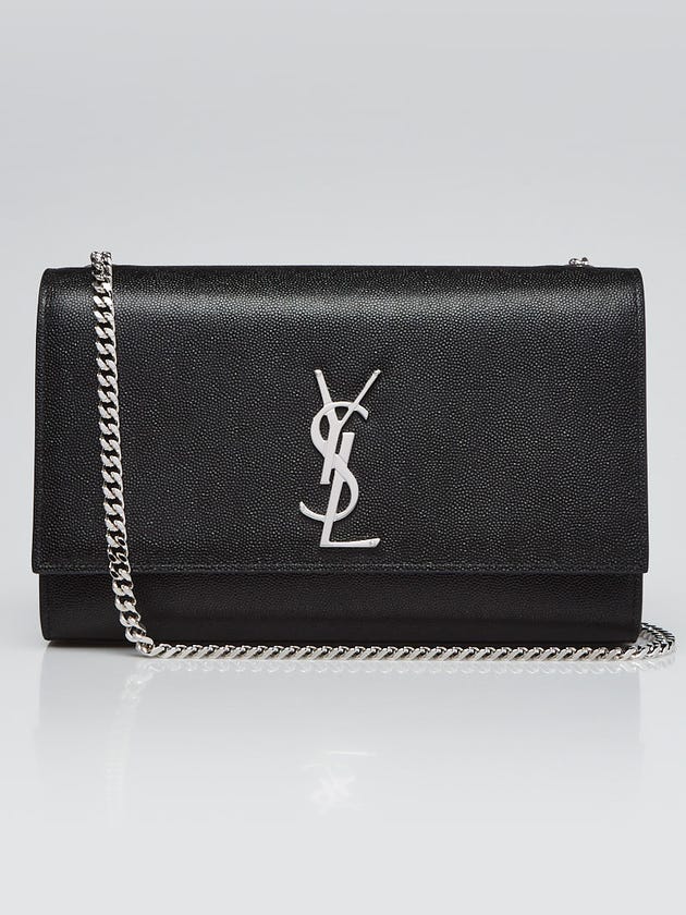 Yves Saint Laurent Black Grained Leather Monogram Medium Kate Flap Bag