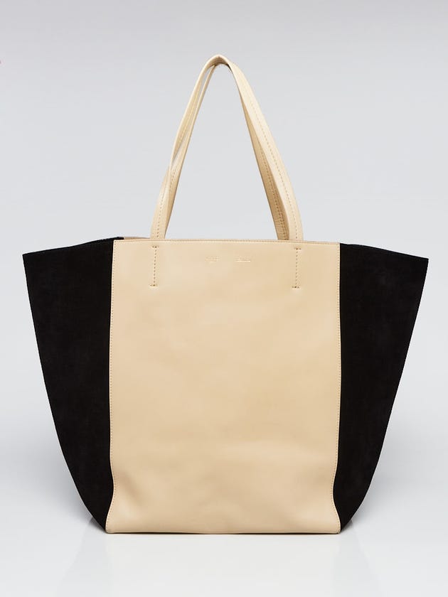 Celine Beige Leather and Black Suede Horizontal Phantom Medium Cabas Tote Bag
