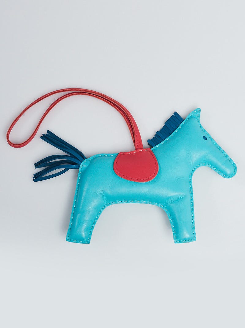 Hermes Blue Atoll/Rose Jaipur/Blue Izmir Milo Lambskin GriGi Rodeo Horse GM  Bag Charm | Yoogi's Closet