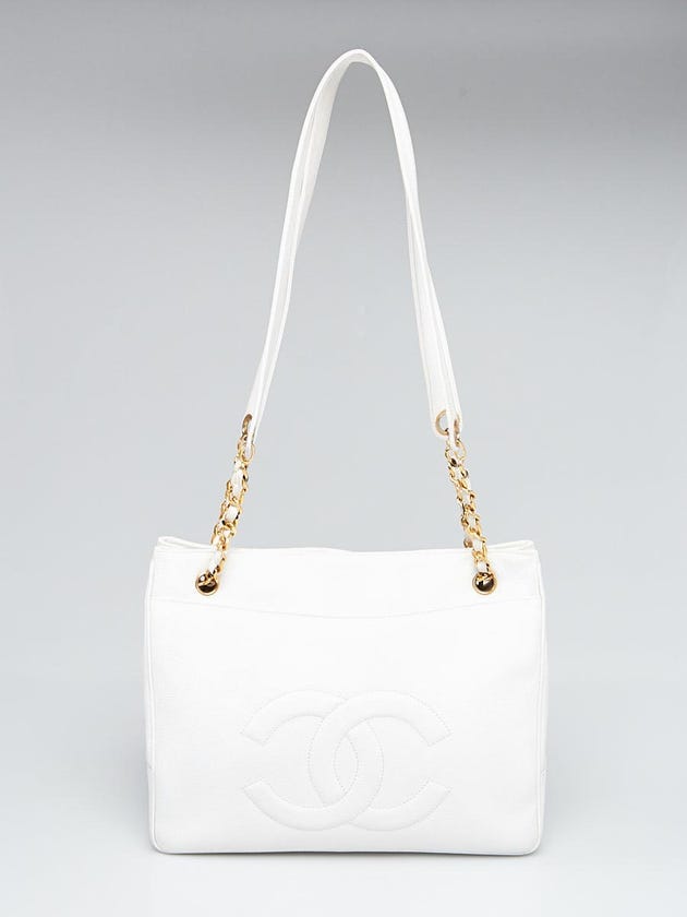 Chanel White Caviar Leather CC Shoulder Bag