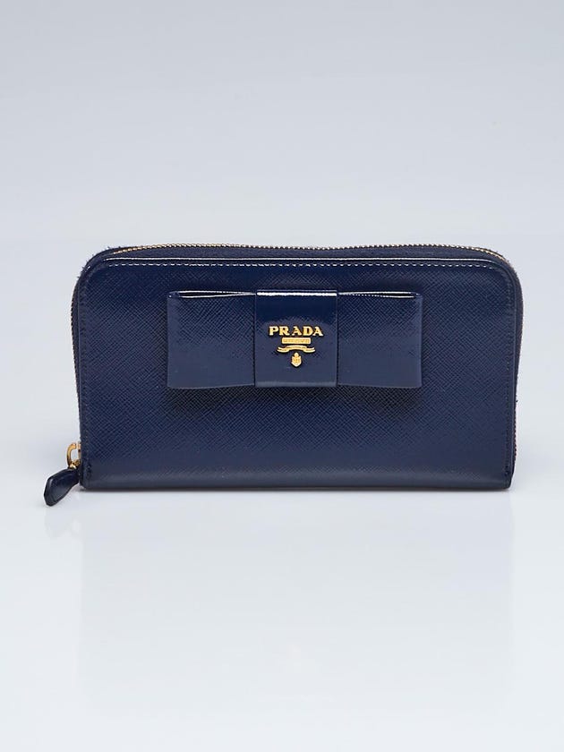Prada Royal Blue Saffiano Vernis Leather Zip Wallet 1M0506
