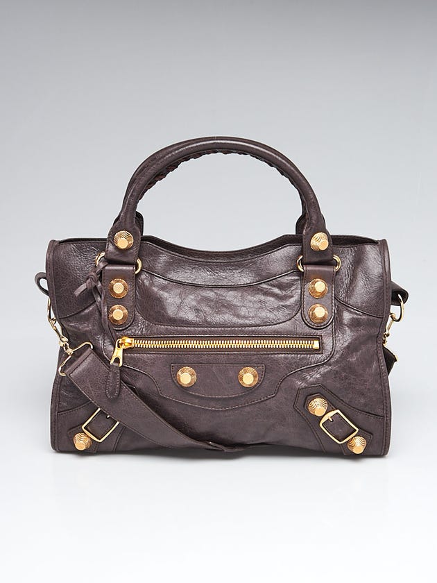 Balenciaga Charbon Lambskin Leather Giant 21 Gold Motorcycle City Bag