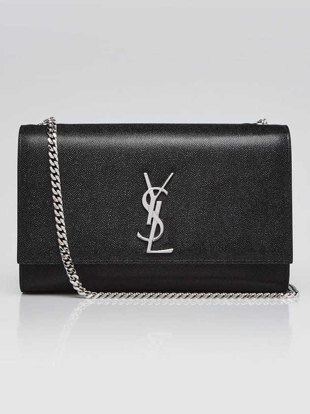 Yves Saint Laurent Black Grained Leather Monogram Medium Kate Flap Bag