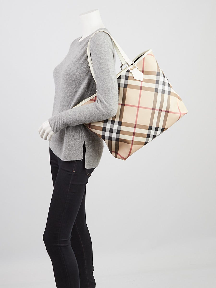 トートバッグ Burberry 658 Shopper Bag - Burberry - Synthetic - White Burberry White Patent Leather Supernova Check Coated Canvas