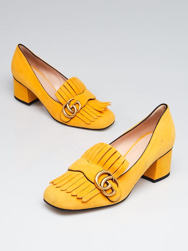 Gucci Yellow Suede Marmont Loafer Mid-Heel Pumps Size 7.5/38