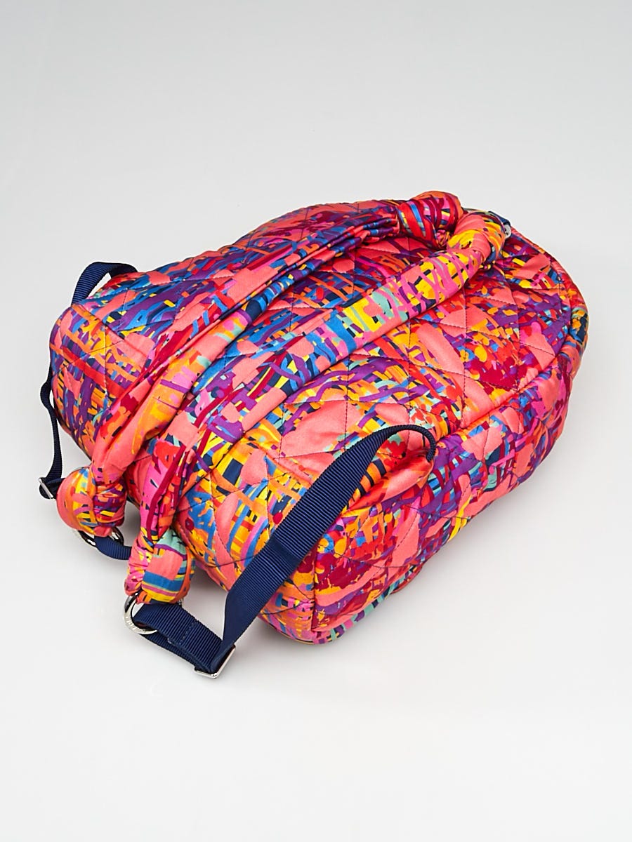 Chanel Pink Multicolor Quilted Fabric Foulard Backpack Bag - Yoogi's Closet