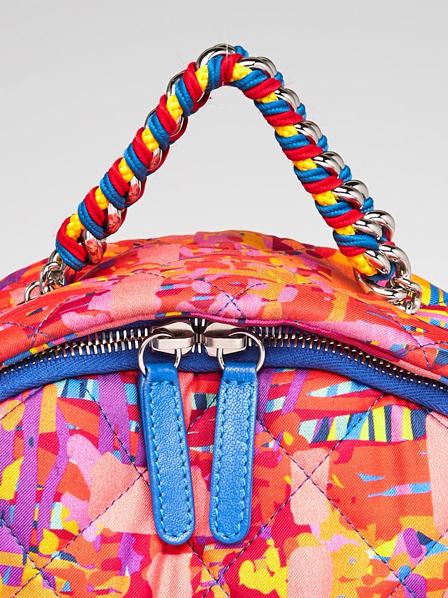 Chanel Pink Multicolor Quilted Fabric Foulard Backpack Bag - Yoogi's Closet