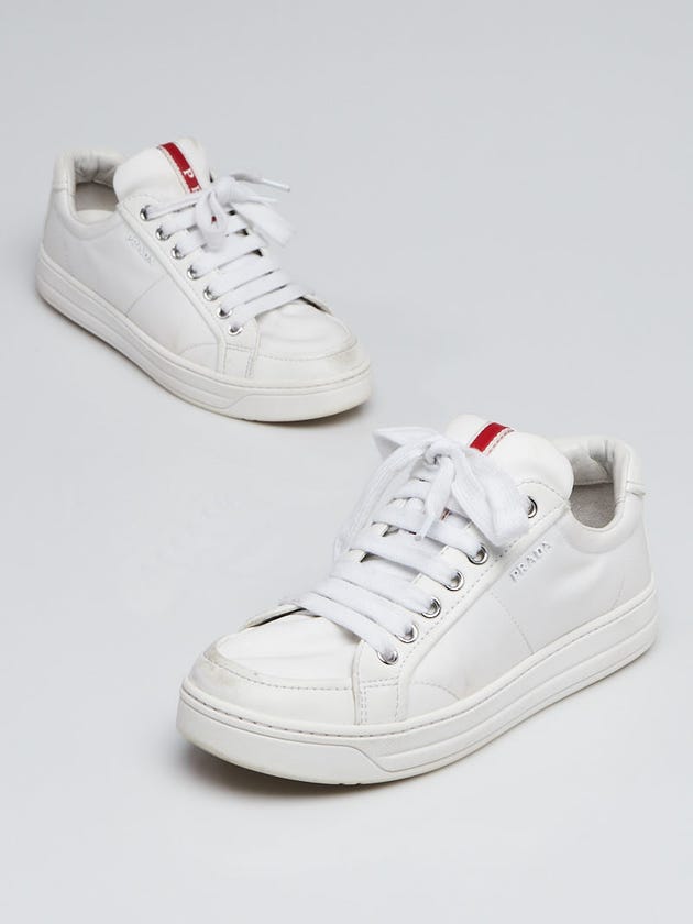 Prada White Nylon and Leather Sneakers Size 4.5/35