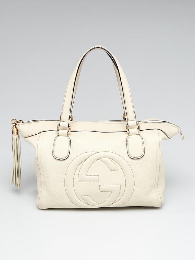 Gucci White Pebbled Leather Soho Tote Bag