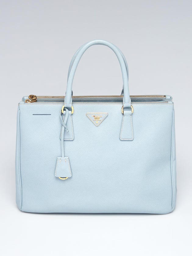 Prada Light Blue Saffiano Lux Leather Double Zip Large Tote Bag BN1786