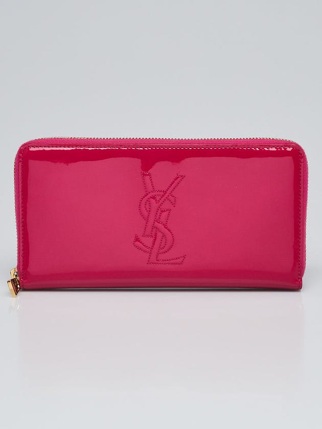 Yves Saint Laurent Fuchsia Patent Leather Belle Du Jour Zippy Wallet