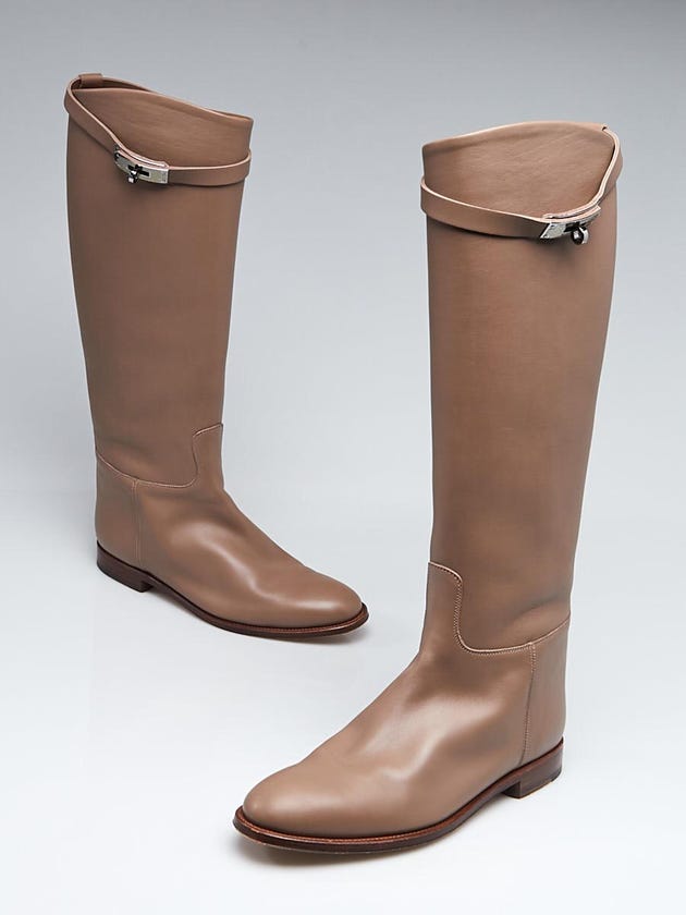 Hermes Etoupe Swift Leather Palladium Plated Jumping Boots Size 9.5/40