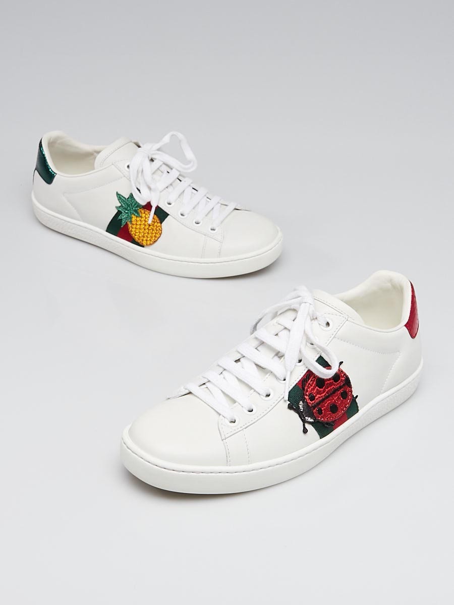 Gucci White Leather Vintage Web Embroidered Ace Sneakers Size 6.5