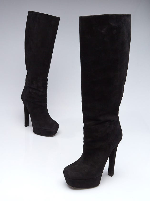 Gucci Black Suede Platform Knee-High Boots Size 7/37.5