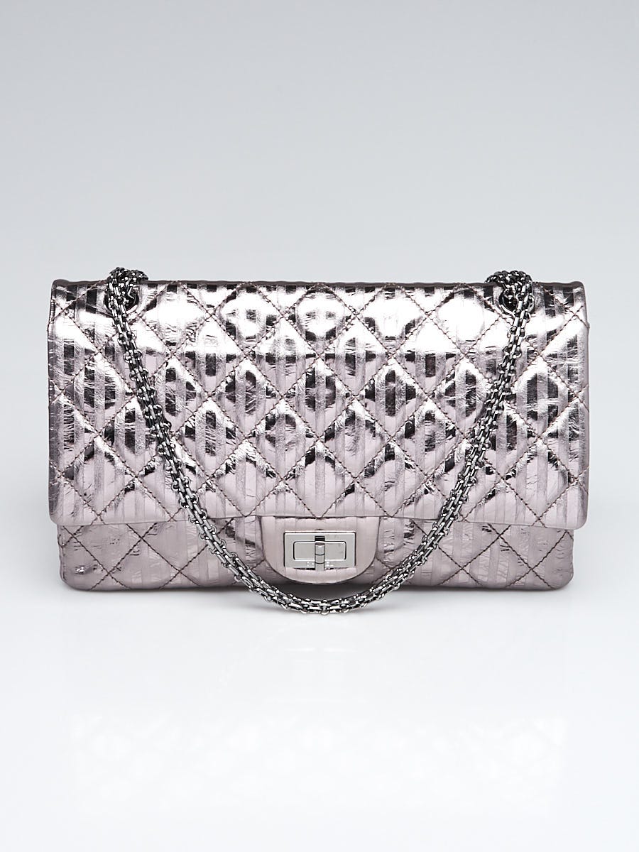 Chanel Silver Metallic Striped 2.55 Reissue Quilted Classic