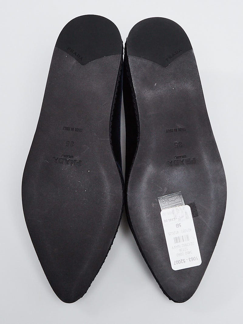 Prada Dark Blue Velvet Loafers Size 4.5/35