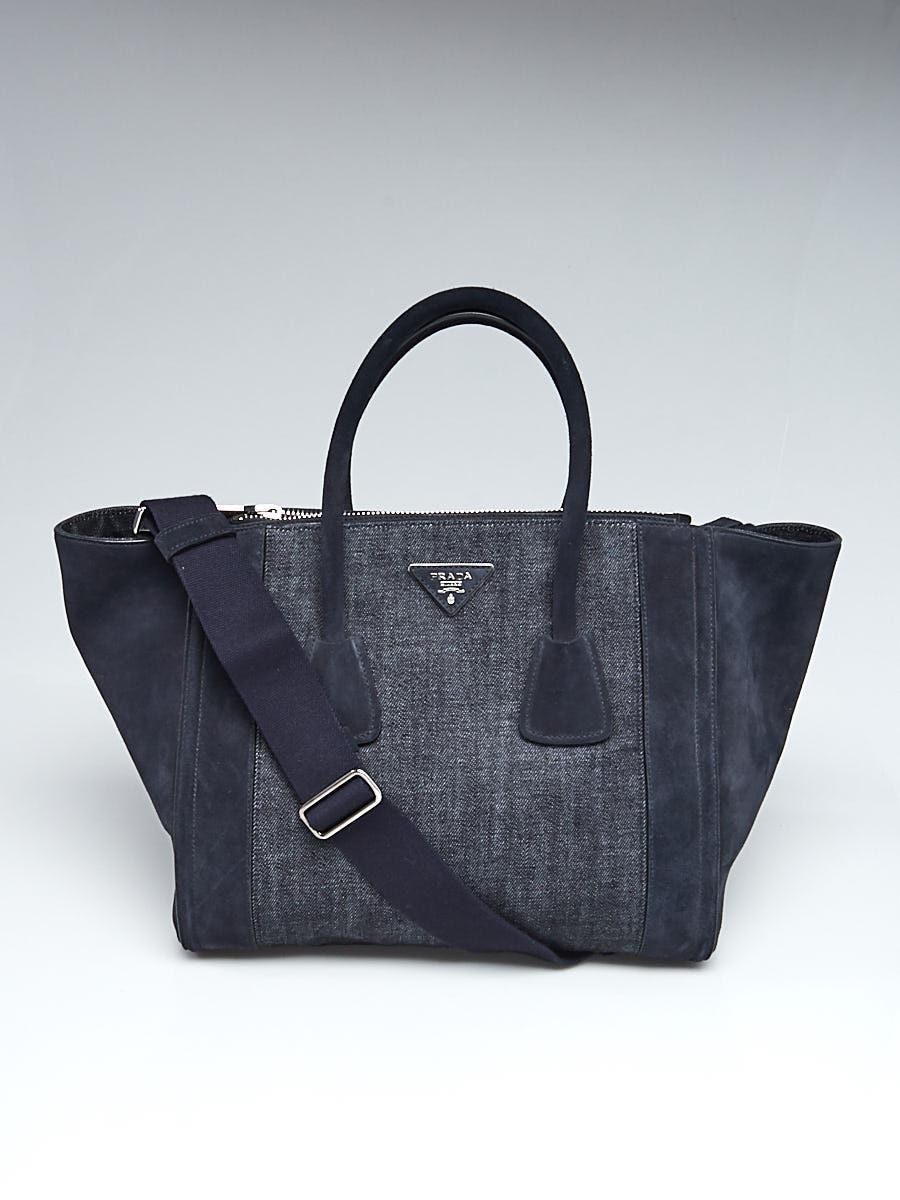 Prada Blue Denim and Suede win Pocket Double Handle Tote Bag 