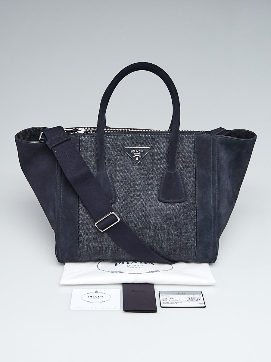 Prada Blue Denim and Suede win Pocket Double Handle Tote Bag