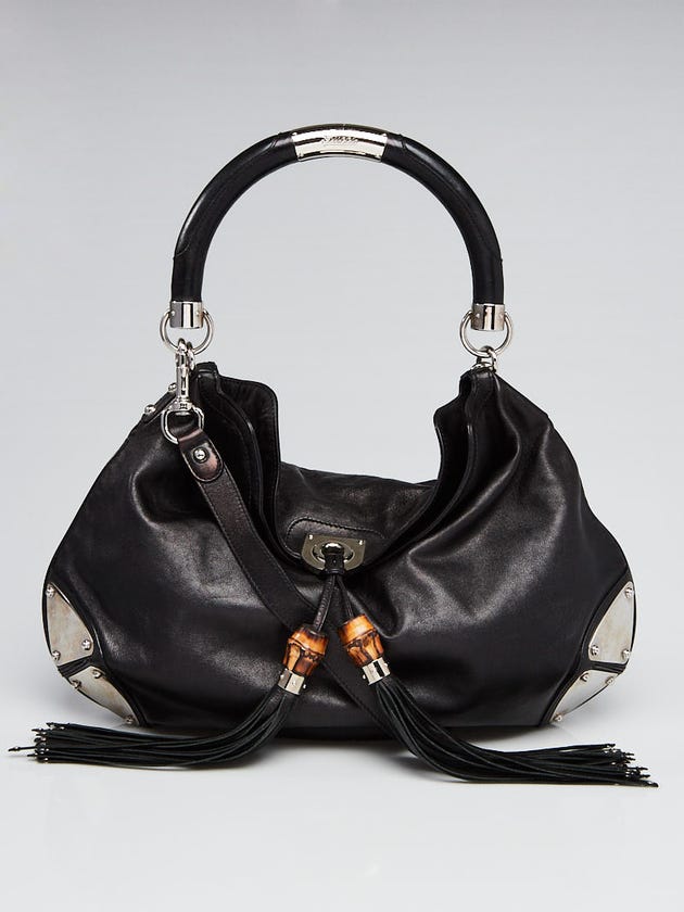 Gucci Black Leather Large Babouska Indy Top Handle Bag