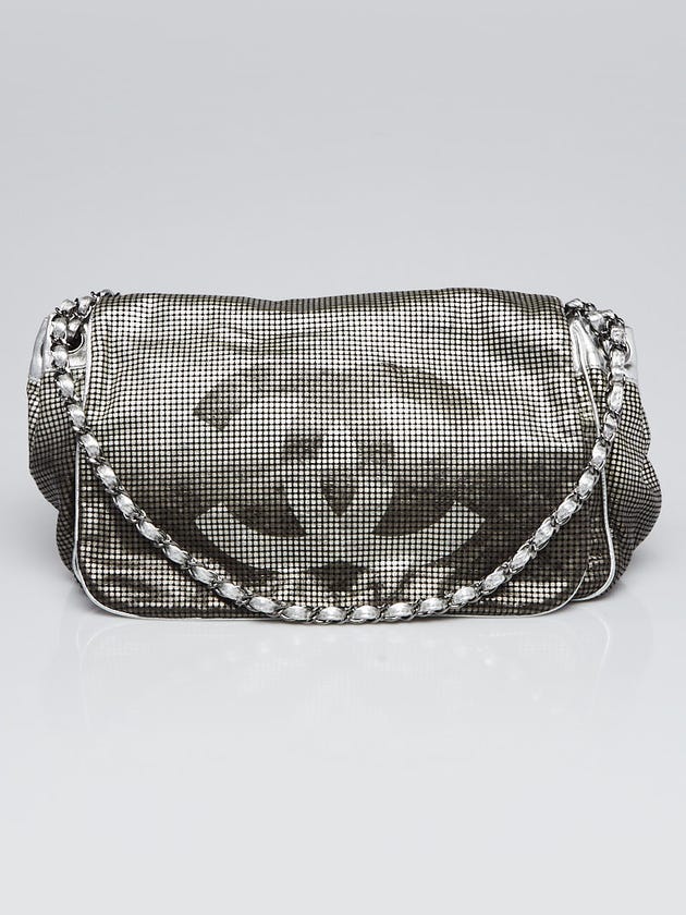 Chanel Metallic Silver Checked Leather CC Hollywood Accordion Flap Bag