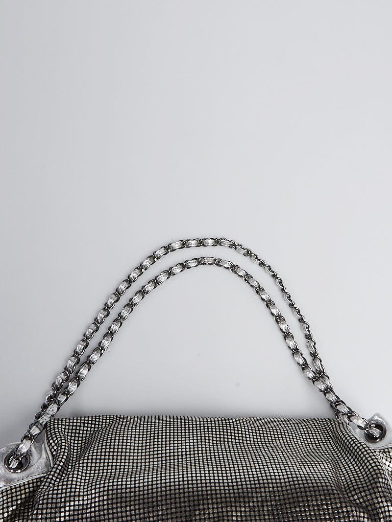 Chanel Metallic Silver Checked Leather CC Hollywood Accordion Flap