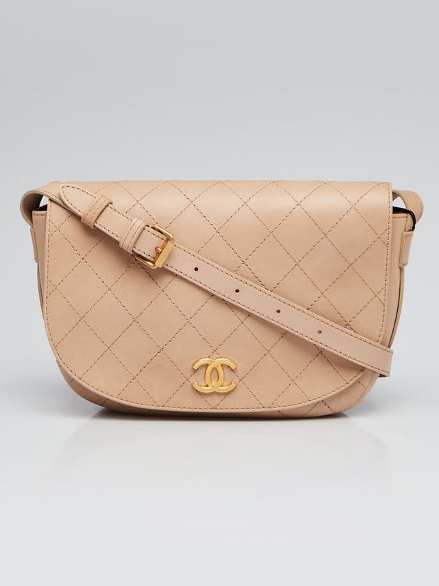 Chanel Beige Quilted Calfskin Leather Saddle Messenger Bag