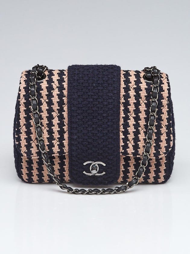 Chanel Blue/Beige Knit Tweed Elementary Chic Small Flap Bag