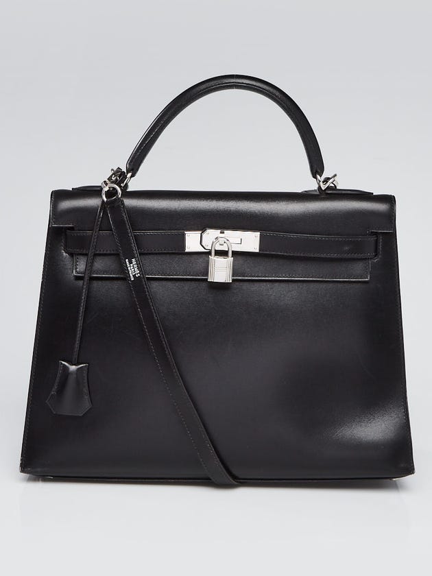Hermes 32cm Black Box Leather Palladium Plated Kelly Sellier Bag
