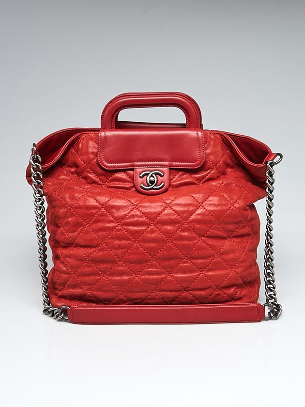 Chanel Red Iridescent Quilted Leather In-the-Mix Large Shopping Tote Bag