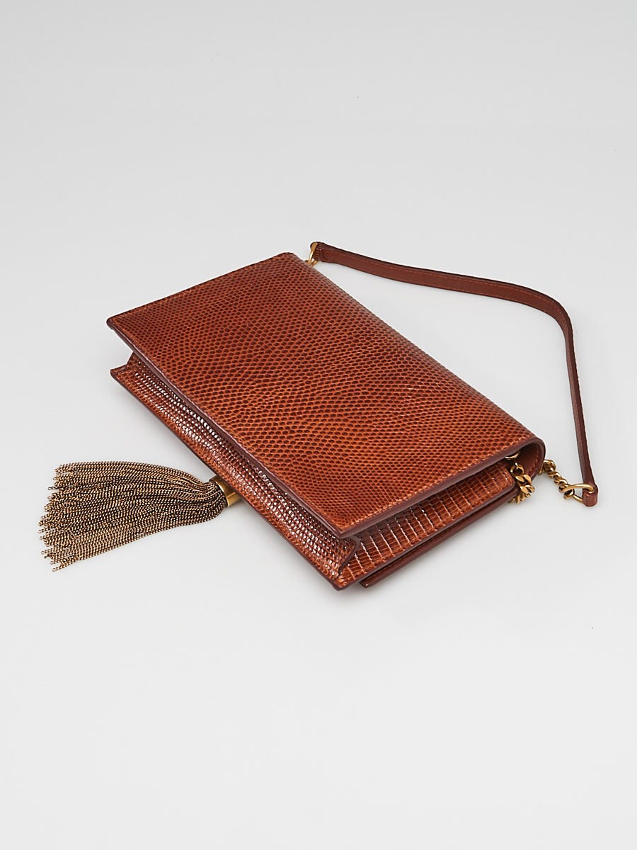 Yves Saint Laurent Cognac Lizard Skin Wallet on Chain Small