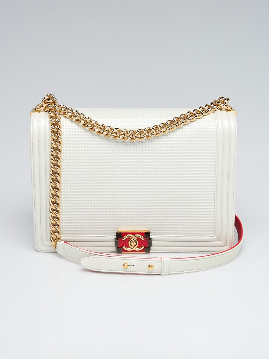 CHANEL FLAP BOY RED CUBE EMBOSSED LEATHER MEDIUM BAG