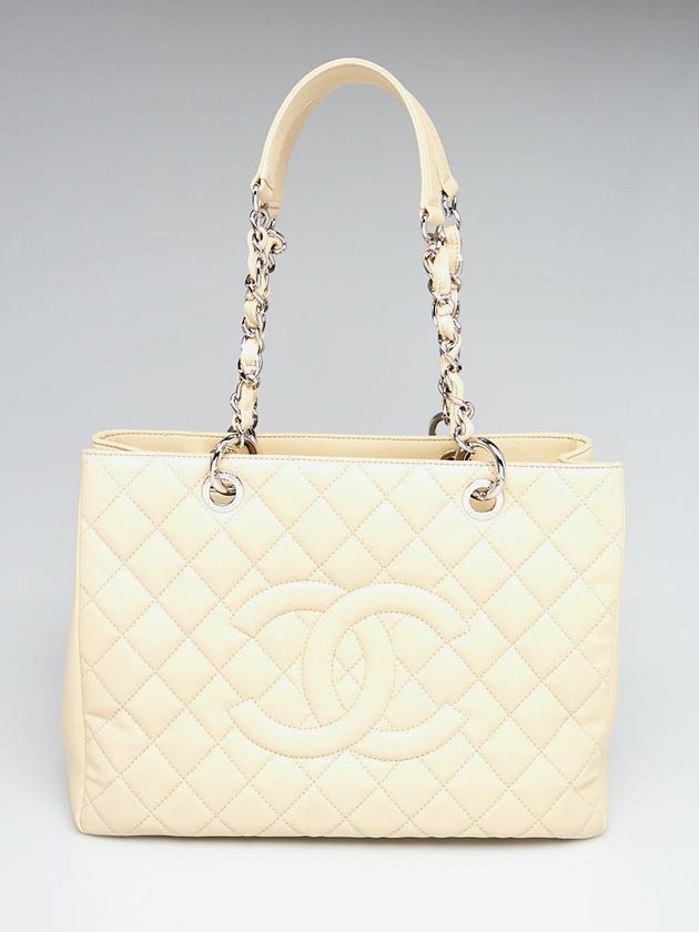 Chanel Dark White Quilted Caviar Leather Grand Shopping Tote Bag