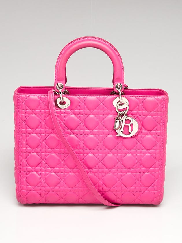 Christian Dior Rose Sorbet Cannage Quilted Lambskin Leather Large Lady Dior Bag