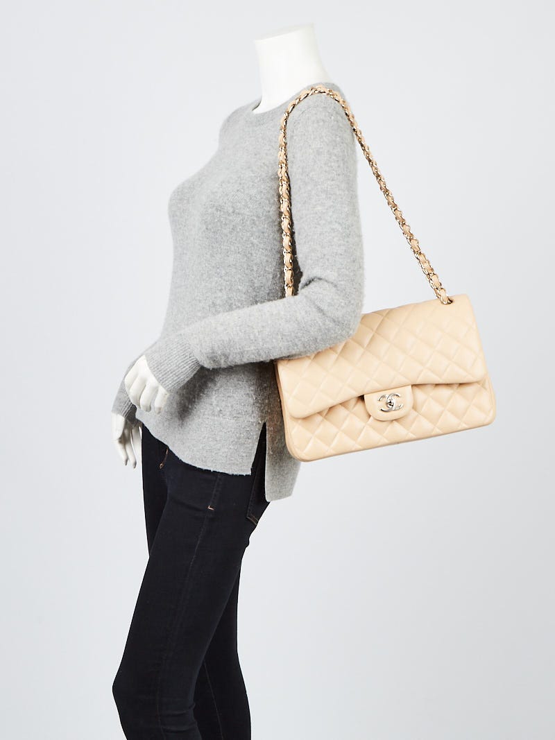 Chanel Beige Clair Quilted Caviar Leather Classic Jumbo Double Flap Bag -  Yoogi's Closet