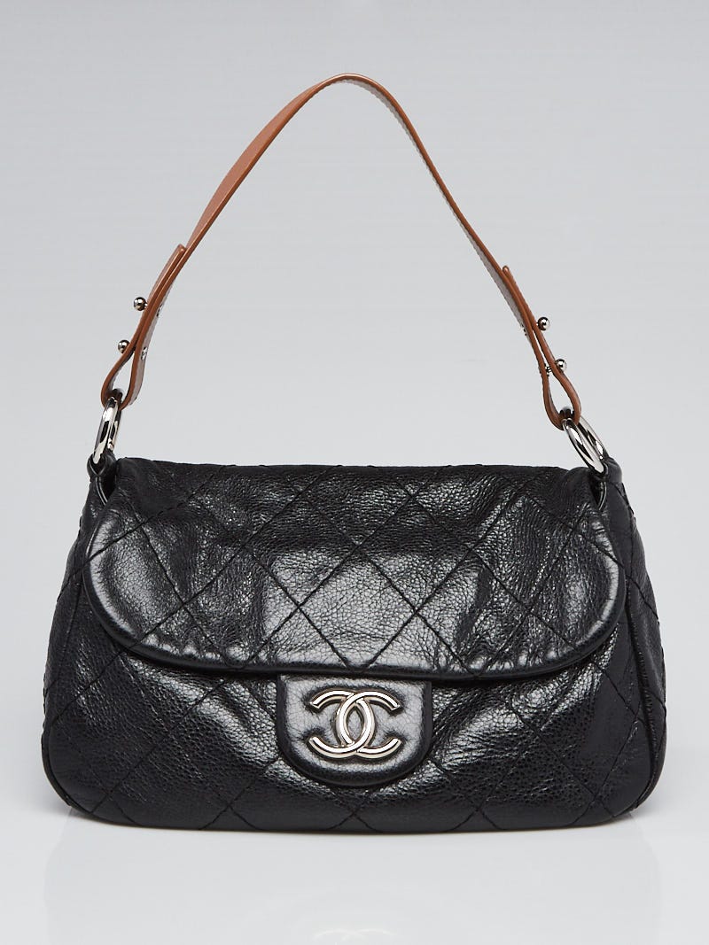 Chanel Black Quilted Glazed Leather On the Road Flap Bag - Yoogi's Closet