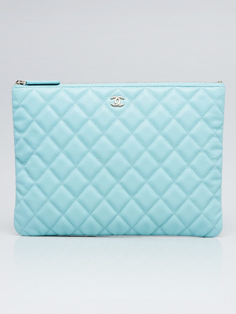 Chanel Light Blue Quilted Caviar Leather O-Case Classic Zip Pouch - Yoogi's  Closet